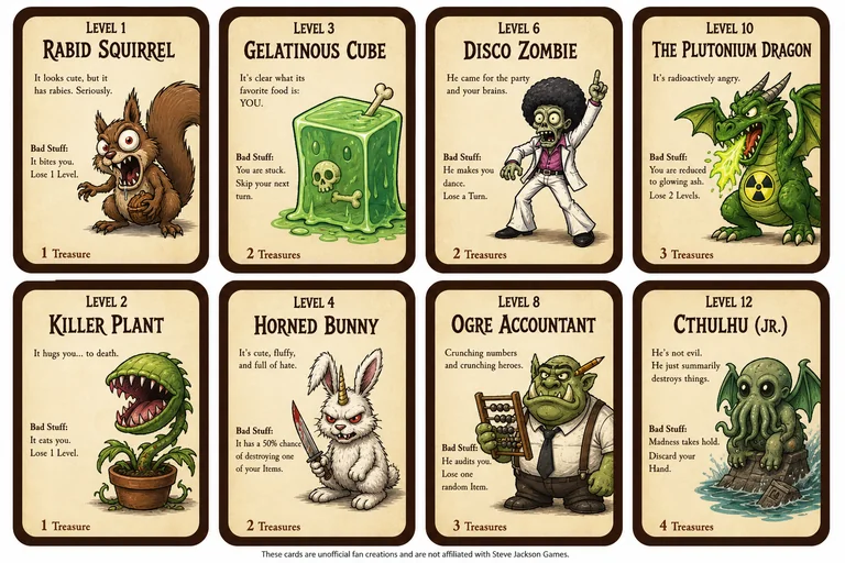 Tavolo Munchkin con equipaggiamento e segnalini livello